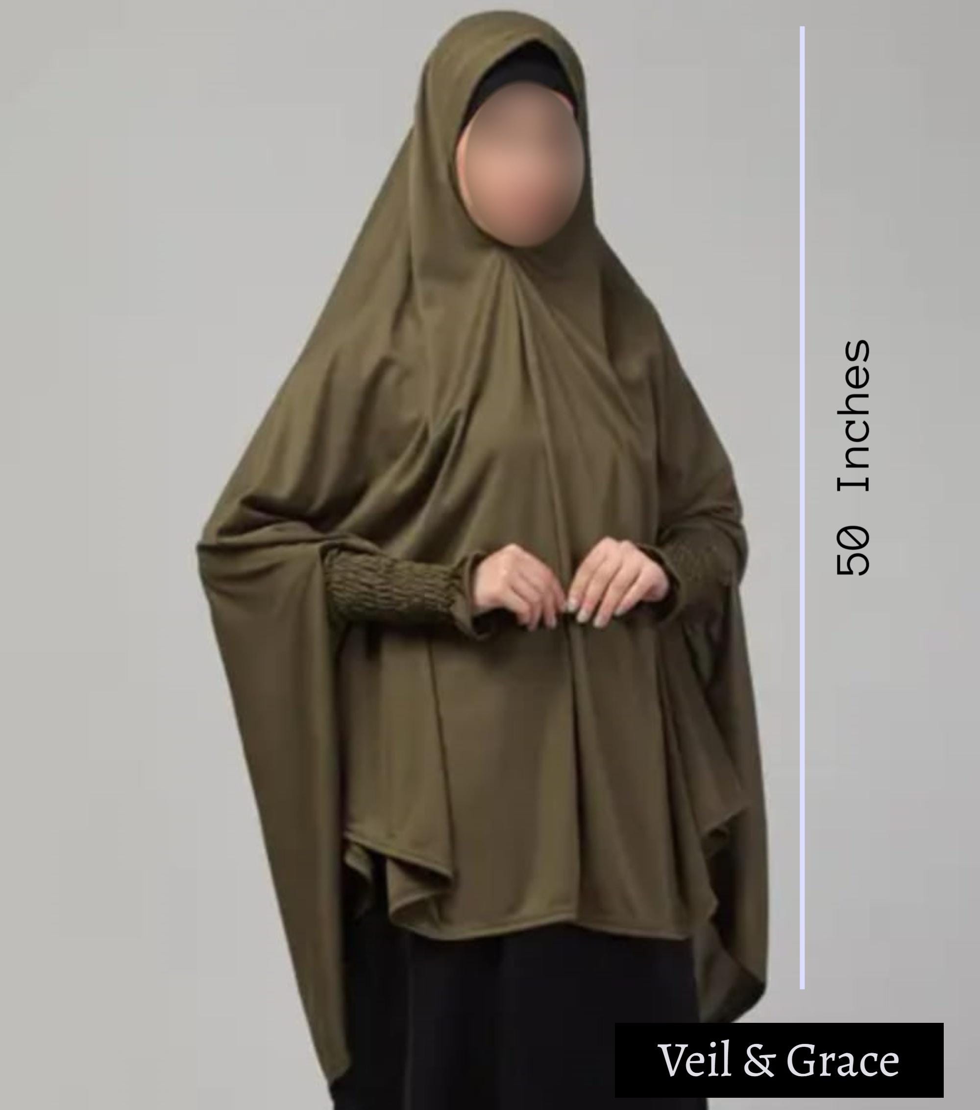 Jersey One-Piece 50 inch Women's Full Prayer Khimer Hijab with Sleeves/ Comfortable & Stylish Full Coverage / Jilbab/ Makhna