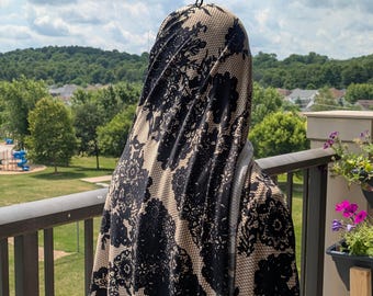 One Sided Floral Printed Jersey Hijab | Soft Stretch Hijab Scarf