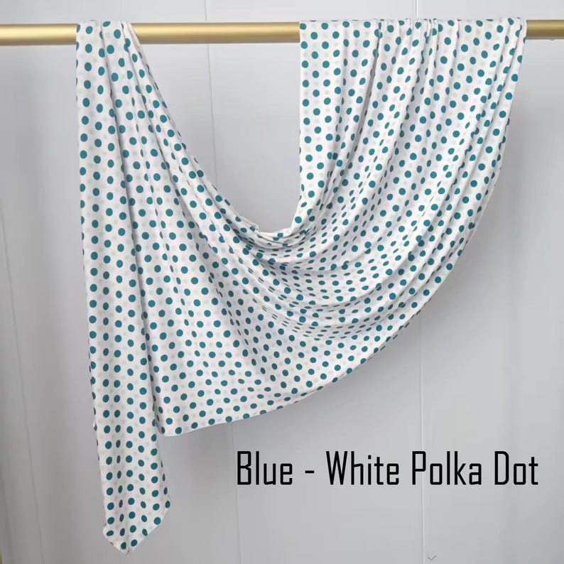 Polka Dot One Sided Printed Jersey Hijab Blue White Polka Dot