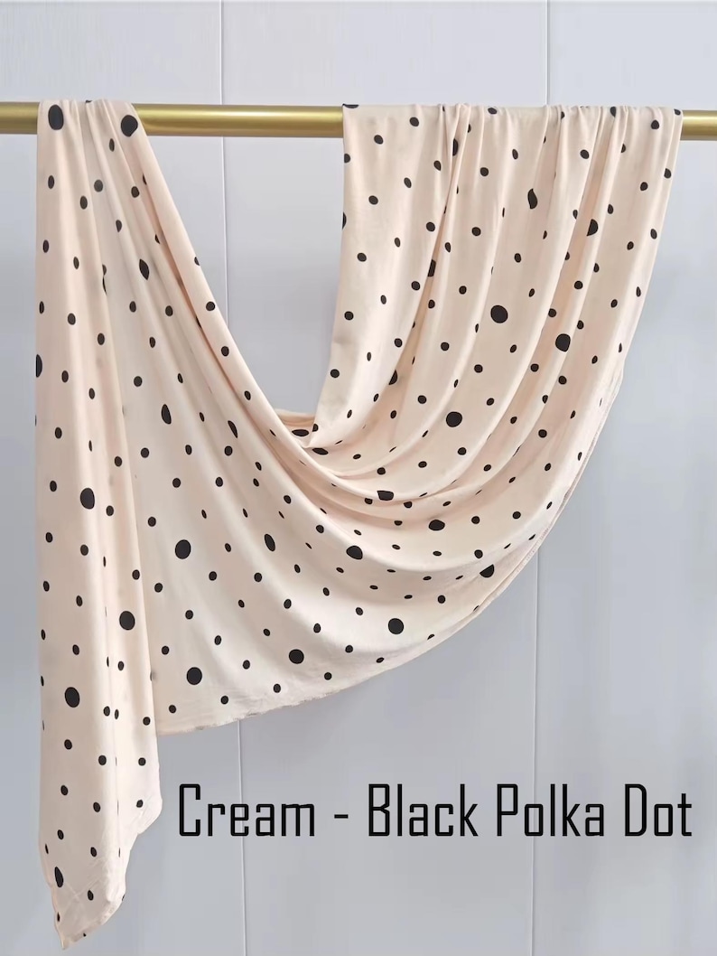 Polka Dot One Sided Printed Jersey Hijab Cream Black PolkaDot