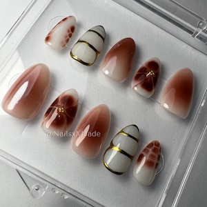 Golden Brown  Nails | y2k  | press-on Nails | Fake nails | trendy nails