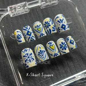 Talavera press on nails | mexican tile Nails| press On nails | Press-ons | Mexican Nails | Blue Nails | gel  | Glue nails | Talavera Mosiac
