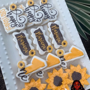 1 Dozen Sunflower Birthday Sugar Cookies - Custom Sunflower Cookies for Birthdays, Parties, and Special Occasions - Edible Party Favors