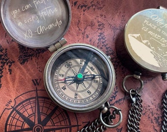 Personalized Compass Gift: Engraved Antique Brass Pocket Compass,detail oriented  Custom Vintage style