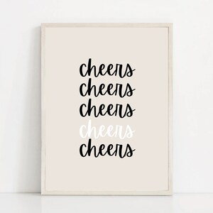 CHEERS wall art - printable bar cart art, neutral wall art, kitchen, party decor, cute bar wall art simple, birthday celebration party print