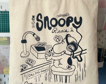 snoopy tote bag | college radio dj tote | tote bag snoopy | reusable bag