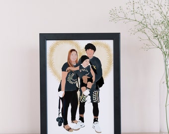Custom Portrait, Personalized Illustration, Couple, Family Portrait, Minimalist, Semi-realistic Digital Drawing, Printable Gift for mom