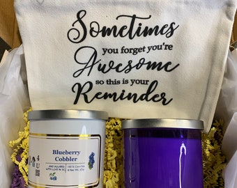 Personal "Awesome" white makeup bag  Candle Bundle