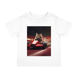 Maine Coon Kitten Race Car- Dziecięca bawełniana koszulka z krótkim rękawem