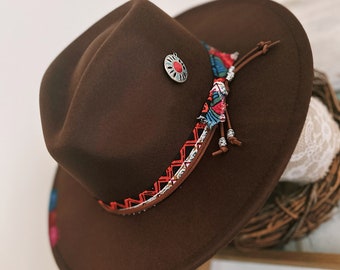 Chapeau à bord large | chapeau peint| chapeau personnalisé | chapeau personnalisé à bord large | chapeau western| chapeau femme| chapeau d'automne| bord large marron | chapeau conçu.