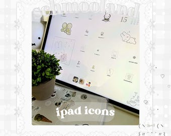 Ícones do tema Smiski + Miffy para iPad / Tema White Bunny para iPad / Tema Minimal White Green Pastel para iPad / Ícones de aplicativos Girly Cutesy / Cutecore