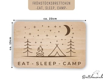 BRETTCHENZAUBER Camper Frühstücksbrettchen, Brettchen mit Camping Motiv, Frühstücksbrett für Camper, Camping Frühstücksbrettchen aus Holz