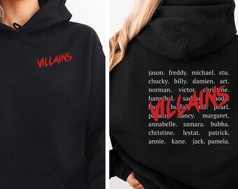 Horror Villains Hooded Sweatshirt, Scary Movie Fan Gift Halloween Hoodie, Slasher Film Apparel, Creepy Movie Lover Goth Sweatshirt