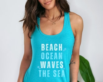 Ocean Inspired Style Racerback Tank Beach Bum Beachy Shirts Mermaidcore Coconut Girl Mermaidcore Clothing Ocean Inspired