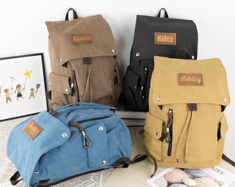 Custom Duffle Bag Canvas Backpack Leather Name Backpack Boys Canvas Backpack with Pockets Fashion Backpack for Men Travel Backpack