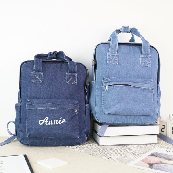 Denim Backpack Adult Blue Jeans Backpack Personalized Jeans Backpack for College Big Laptop Backpack Vintage Bag Urban Backpack Gift for Him