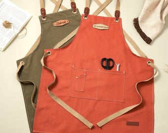 Personalized Canvas Apron with Pocket, Adjustable Chef Apron