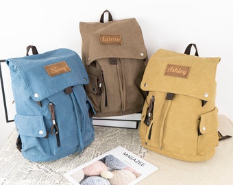 Custom Duffle Bag Canvas Backpack Leather Name Backpack Boys Canvas Backpack with Pockets Fashion Backpack for Men Travel Backpack