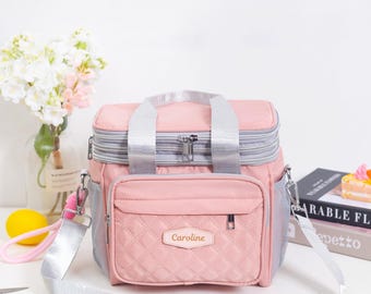 Personalized Insulated Lunch Bag with Charm – Engraved Name Cooler Tote for Women
