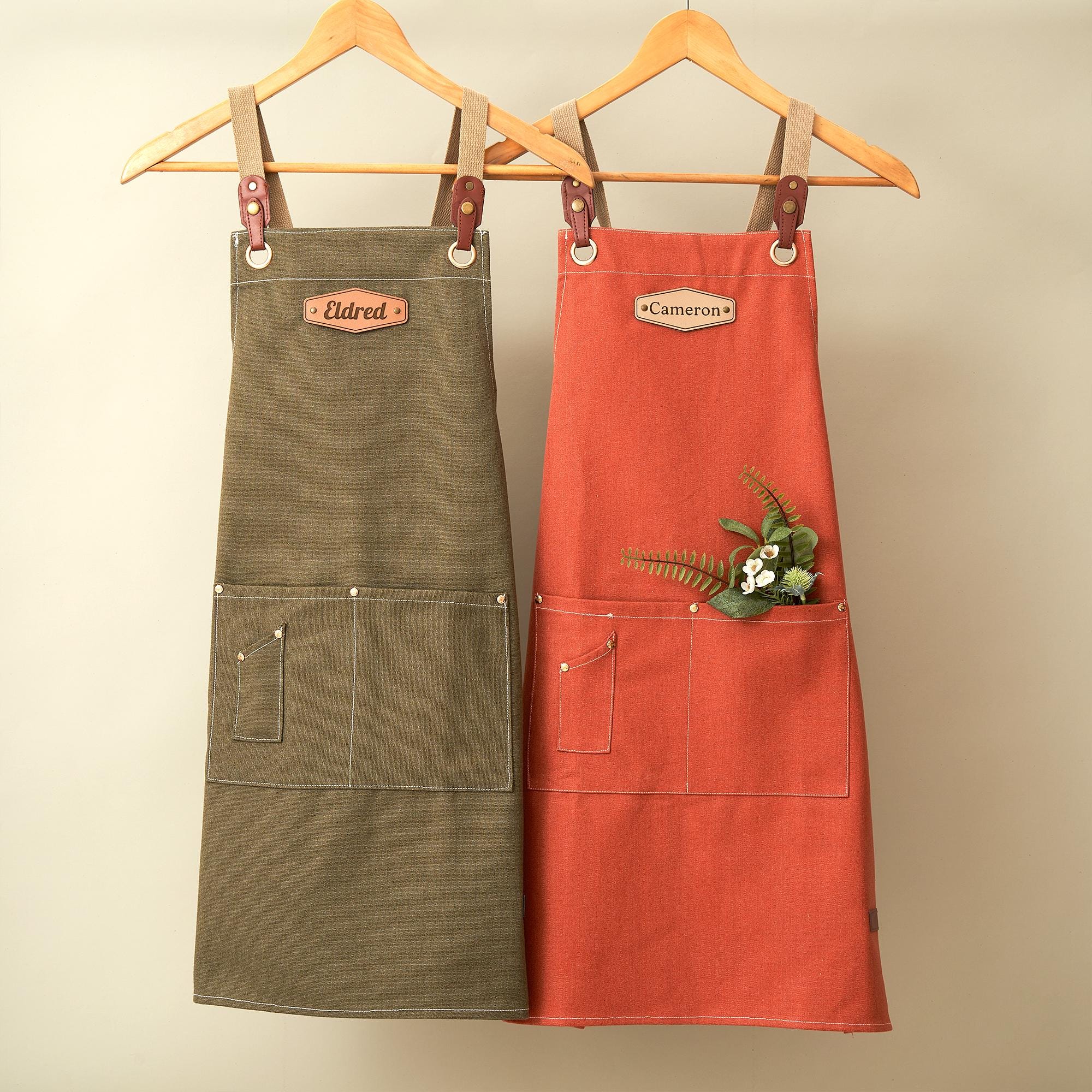 Personalized Canvas Apron for Women, Barista Apron, Linen Apron, Gardening Apron with Adjustable Straps, Kitchen Apron with Pocket