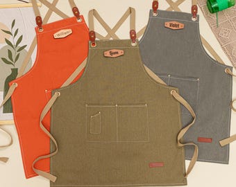 Personalized Canvas Apron, Adjustable Straps, Chef, Barista, Gardener