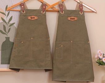 Personalized Kids Canvas Apron, Custom Toddler Apron with Name