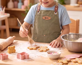Personalized Kids Apron, Little Chef Baking Apron with Custom Name and Pocket, Adjustable Cooking Gift for Children