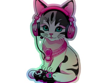 Gamer Kitty Cat Holografiska klistermärken