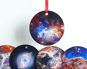 5 x Metal Disc Ornaments Nebula, Stars, Universe, Shatter/Scratch Proof, Christmas Decor