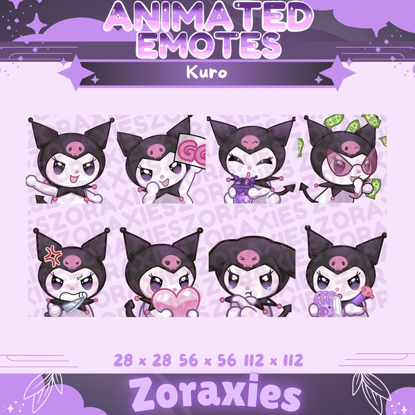 8x Cute Kawaii Plush Character Kuro Animated Emote Twitch / Youtube / Discord