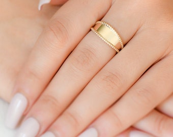 Classic Milgrain Gold Ring, Solid 14k Gold Ring, Perfect daily wear, simple and unique statement piece.