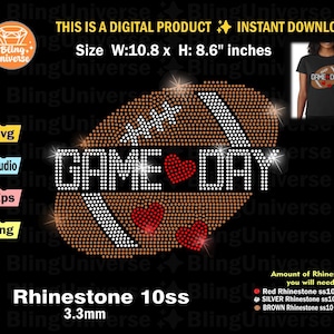 Game Day strass sjabloon svg, voetbalfan strass svg voor Cricut, Cameo, gesneden bestand direct downloaden, eenvoudig knippen, Game dag voetbal svg