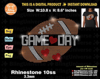 Game Day Rhinestone template svg, football fan rhinestone svg for Cricut, Cameo, cut file instant download, easy cut, Game day Football svg