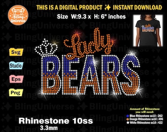Bears Lady Rhinestone template svg, football rhinestone svg for Cricut, Silhouette, Crown rhinestone Download, Bears team Rhinestone svg