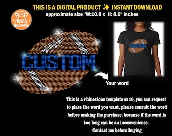 Football Fan Rhinestone Template: Custom Text, SS10 (Digital Download)