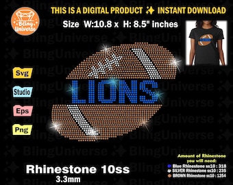 Lions Rhinestone template svg, football fan rhinestone svg for Cricut, Cameo, cut file instant download, easy cut, Football Lions svg.