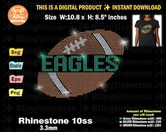 Eagles Rhinestone template svg, football fan rhinestone svg for Cricut, Cameo, cut file instant download, easy cut, Football Eagles svg.
