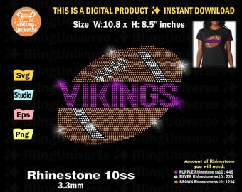 Vikings Rhinestone template svg, football fan rhinestone svg for Cricut, Cameo, cut file instant download, easy cut, Football Vikings svg.