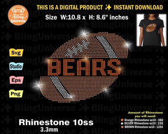 Bears Rhinestone template svg, football fan rhinestone svg for Cricut, Cameo, cut file instant download, easy cut, Football Bears svg
