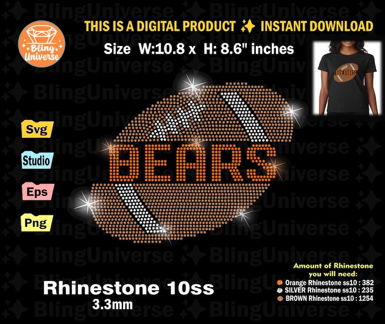 Bears Rhinestone Template Svg, Football Fan Rhinestone Svg for Cricut ...