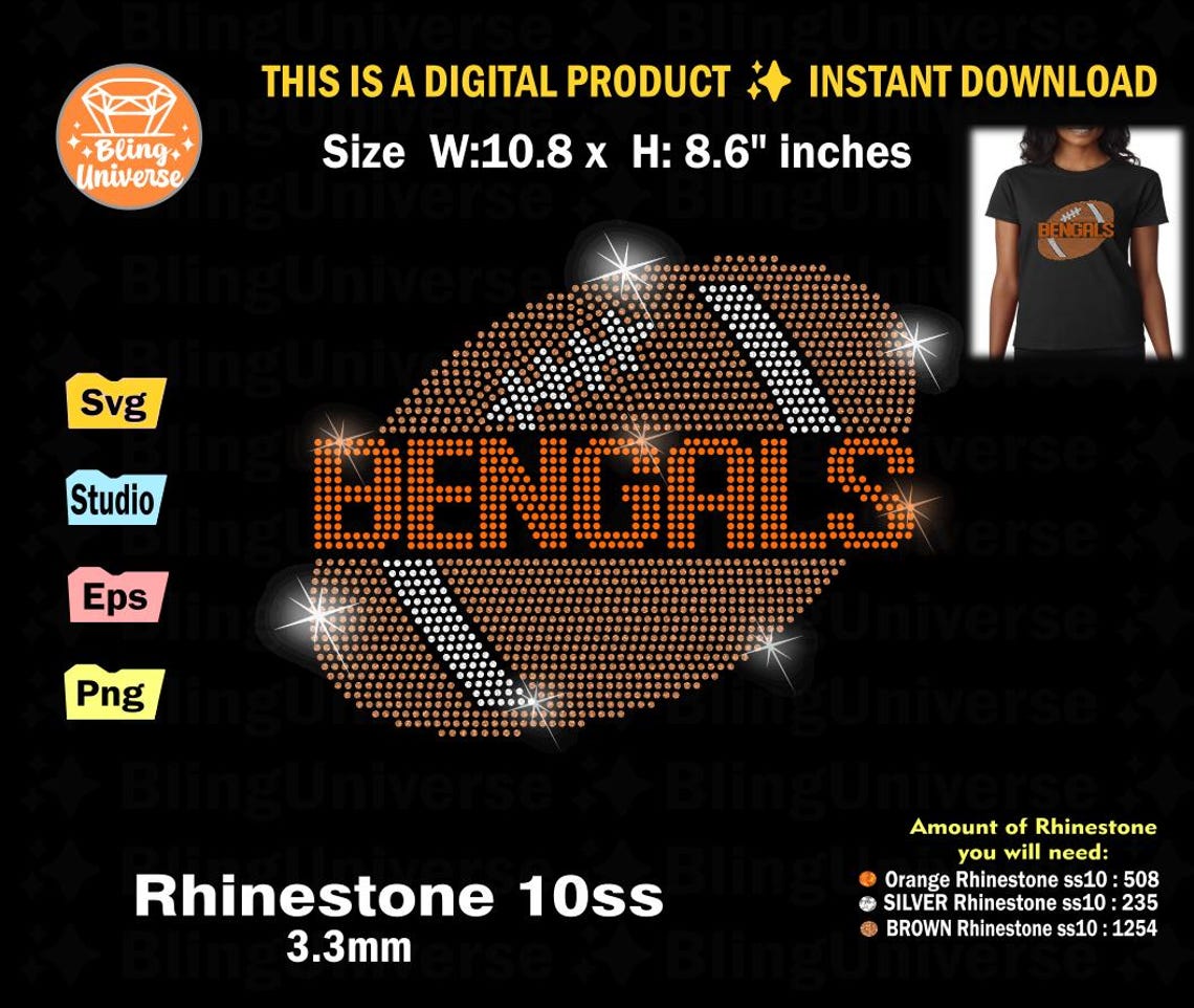 Bengals Rhinestone Template Svg, Football Fan Rhinestone Svg for Cricut ...