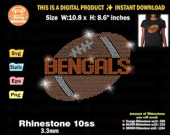 Bengals Rhinestone template svg, football fan rhinestone svg for Cricut, Cameo, cut file instant download, easy cut, Football Bengals svg