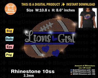lions Girl svg Rhinestone template, football fan rhinestone svg for Cricut, Cameo, cut file instant download,easy cut, Game day Football svg