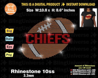 Chiefs Rhinestone template svg, football fan rhinestone svg for Cricut, Cameo, cut file instant download, easy cut, Football Chiefs svg