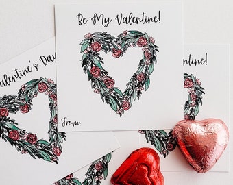 Floral Heart Wreath Valentine Cards, Gift Tags (Digital Download)