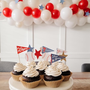 Baseball Party PRINTABLES, 7th Inning Stretch, Cupcake Toppers, Baseball Birthday Decor, All Star Birthday Pennant Flags, Home Run Birthday
