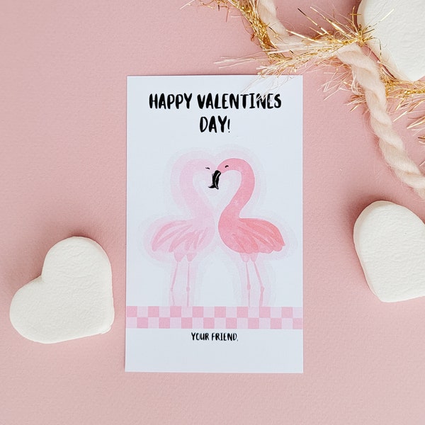 Flamingo Valentine Cards, Pink Flamingo Valentines, PRINTABLE Classroom Valentines, Tickled Pink Valentine Cards, Zoo Animal Valentines