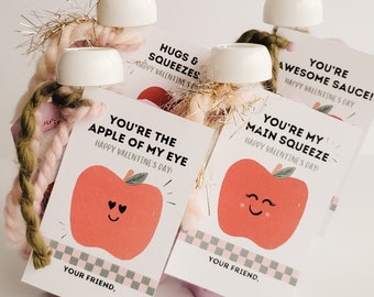 Applesauce Pouch Valentine Tag, Apple of my Eye, Awesome Sauce, Hugs & Squeezes, Valentine cards, Classroom Valentines, Apple Tag, PRINTABLE