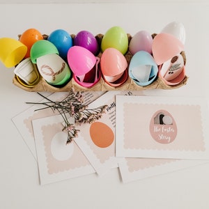 Huevos de Resurrección (IMPRIMIBLES), Búsqueda de huevos con la historia de Pascua, Símbolos de Pascua SUD, Semana Santa, Cuenta regresiva de Pascua centrada en Cristo, Tarjetas bíblicas de Pascua