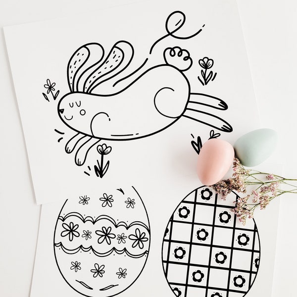 Easter Coloring Pages, Easter Watercolor PRINTABLE, Easter Egg Coloring, Kids Coloring Pages, Easter Party Coloring Page, Homeschool Easter
